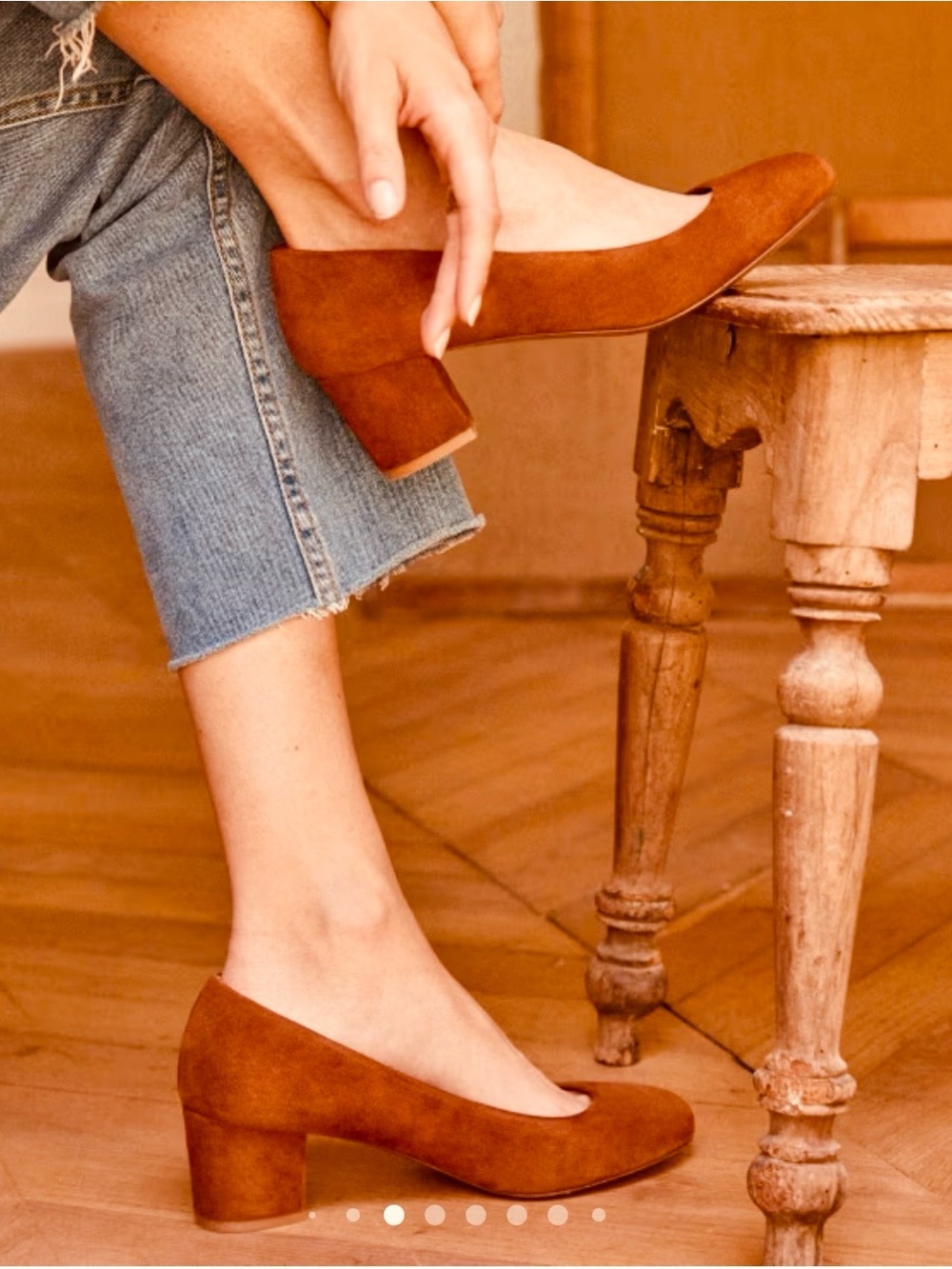 Classic Block Heel Pumps in Cognac Suede - Picture 1 of 6